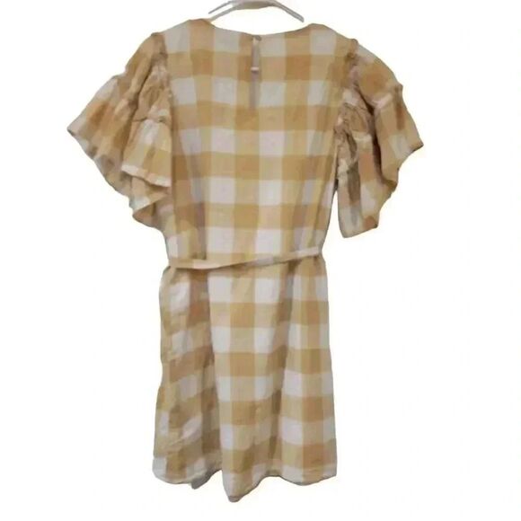 Who What Wear Women's Tan & White Cotton Large Gingham Checked Lined Dress w Ruf - Picture 8 of 14